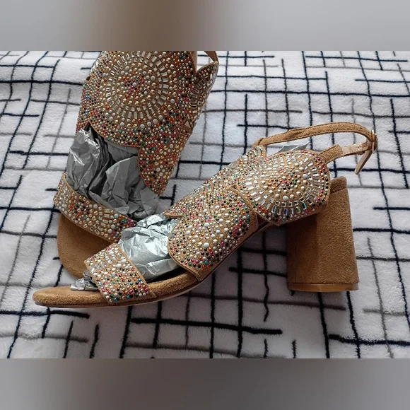 VENUS Embellished Tan Women's Sandals Size 9 - Picture 3 of 6